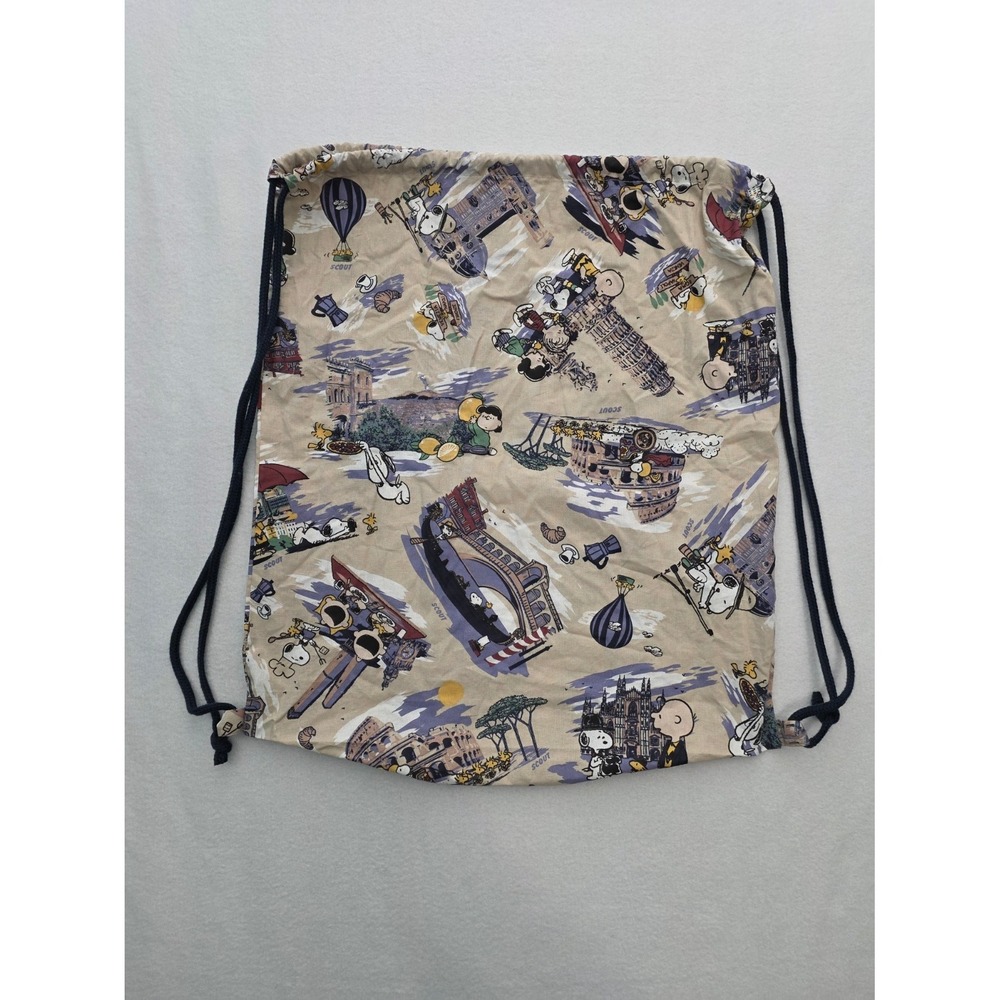 Scout Peanuts Snoopy Italy Travel Drawstring Bag OS Tan Canvas Cinch Backpack